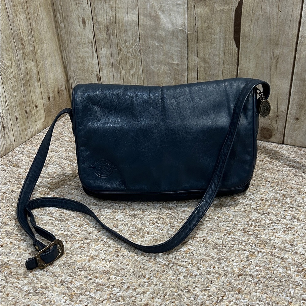 Stone Mountain Front Flap Dark Blue Leather Crossbody/shoulder Bag Adj Strap